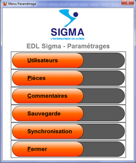 Menu du paramétrage